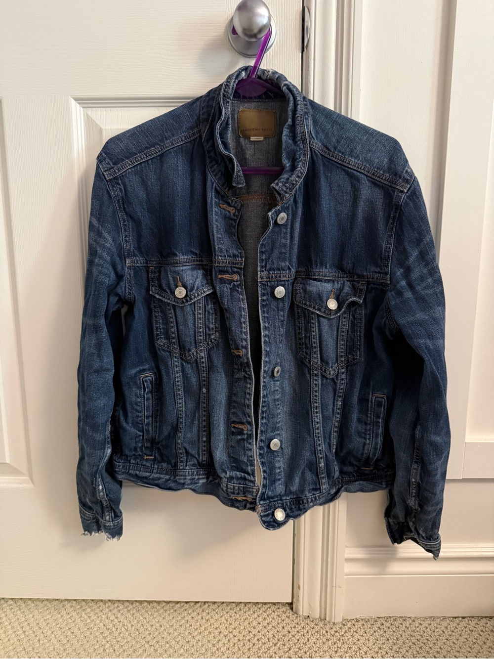 American Eagle Outfitters Blue Distressed Denim Jacket